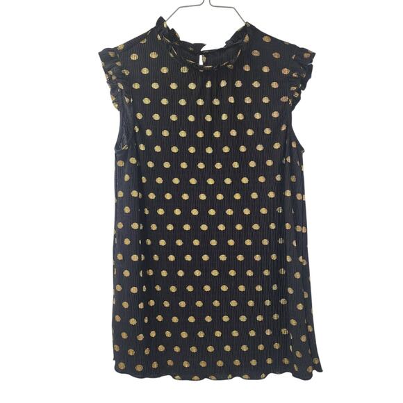 ADRIANA PAPELL Black and Gold Dot Crinkle Top Womens Size Small S - Picture 1 of 4